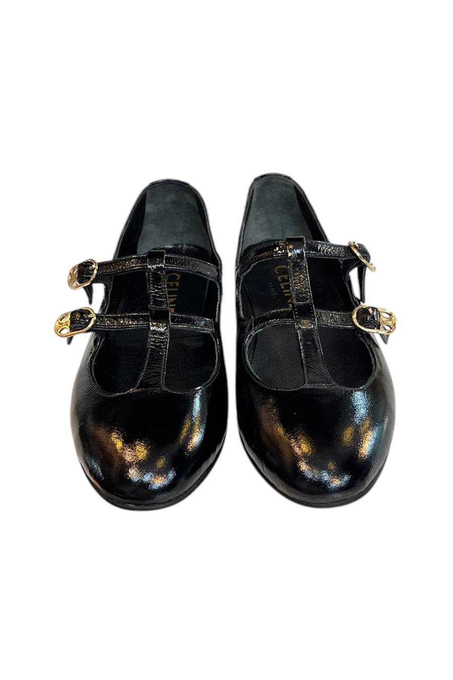 Siyah Hakiki Rugan Deri Çift Bantlı Babet Ayakkabı