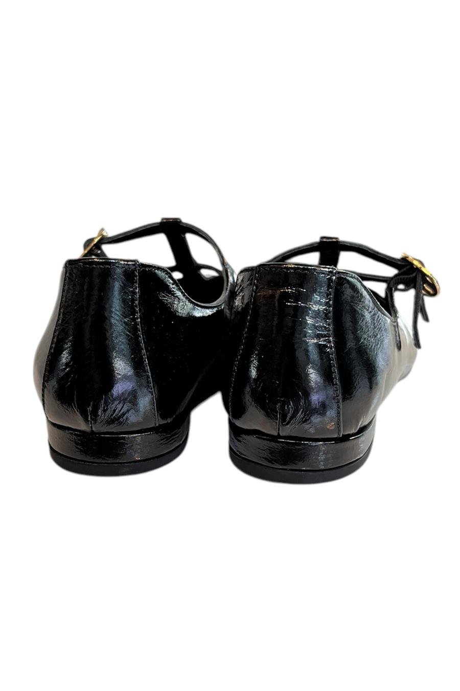 Siyah Hakiki Rugan Deri Çift Bantlı Babet Ayakkabı