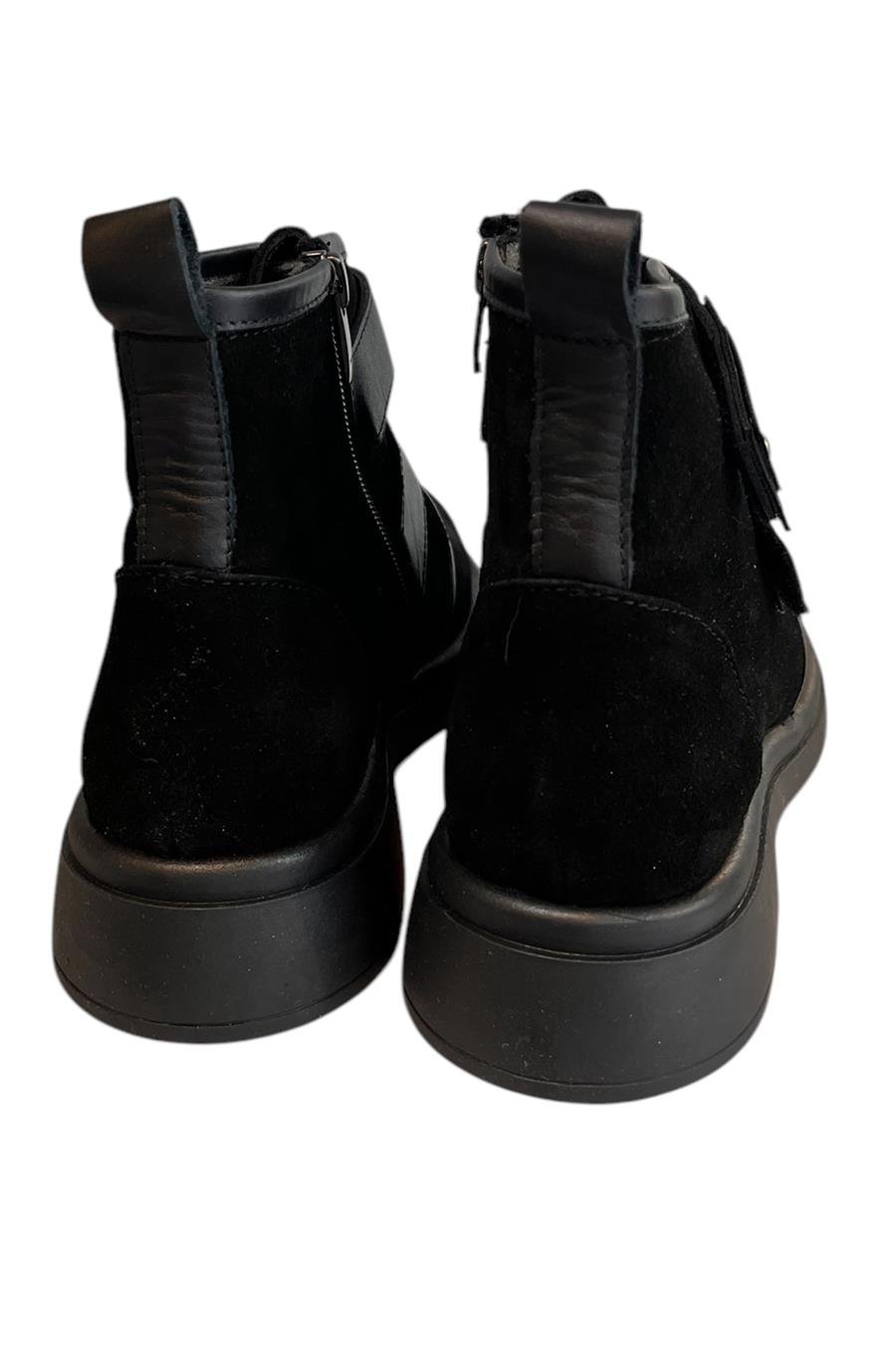 Siyah Hakiki Süet Deri Çift Cırt Bantlı Bot