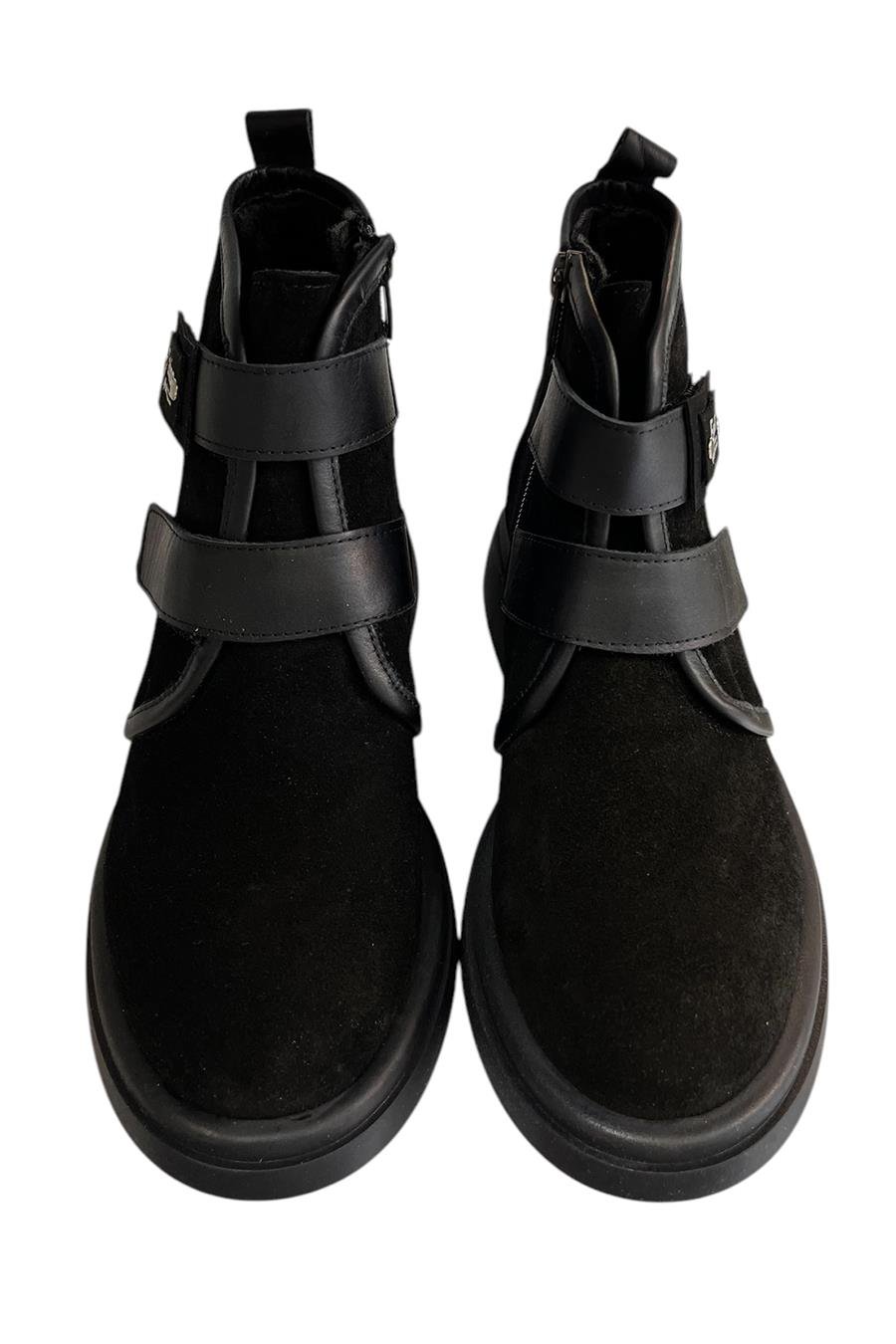 Siyah Hakiki Süet Deri Çift Cırt Bantlı Bot