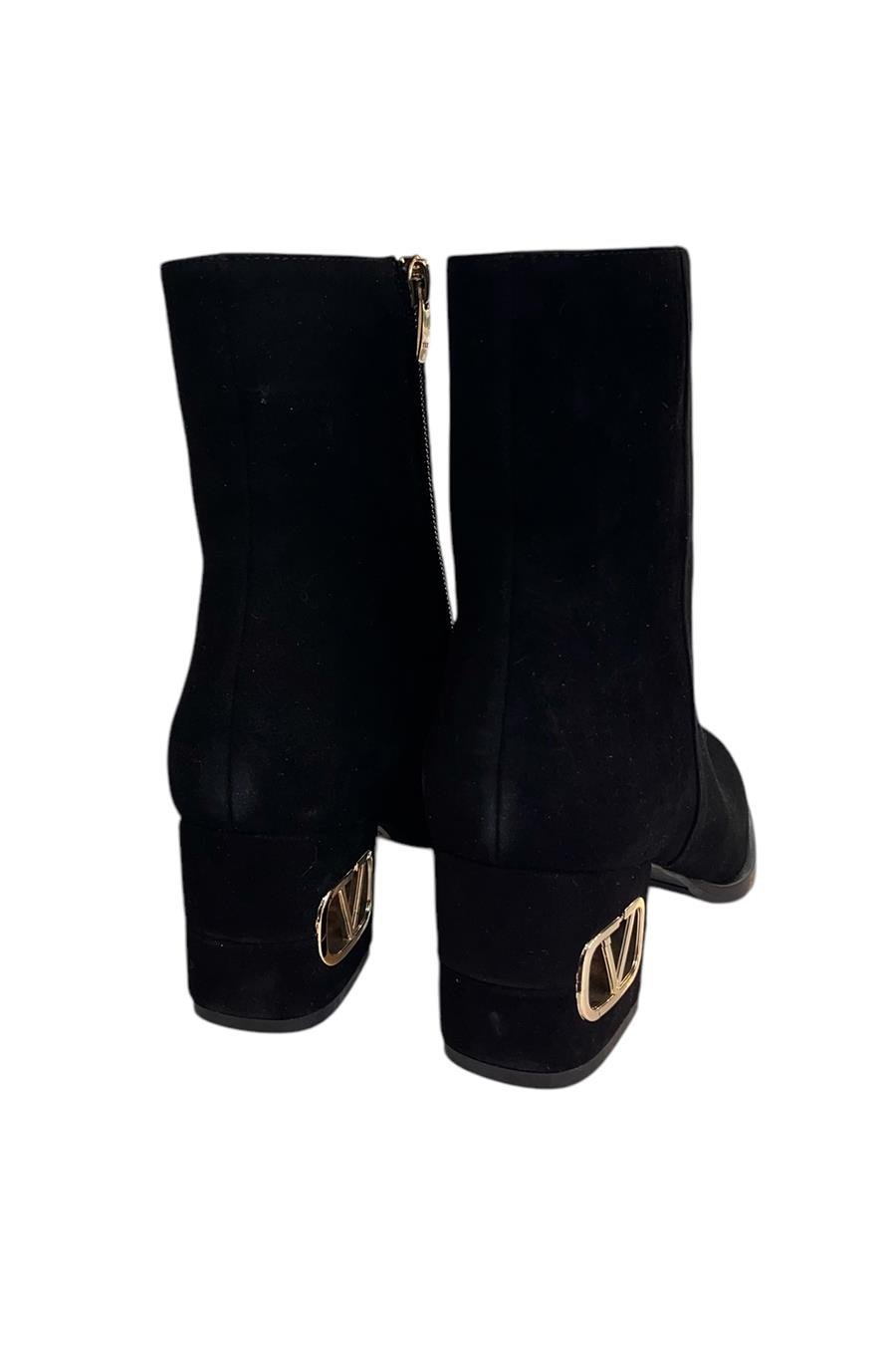 Siyah Hakiki Süet Deri İçi Sıcak Astar Topuklu Bot