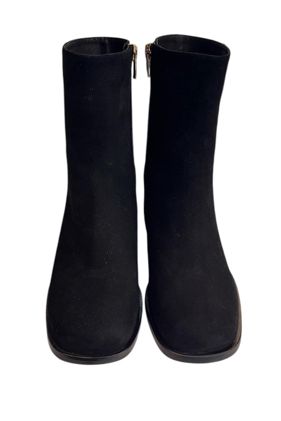 Siyah Hakiki Süet Deri İçi Sıcak Astar Topuklu Bot