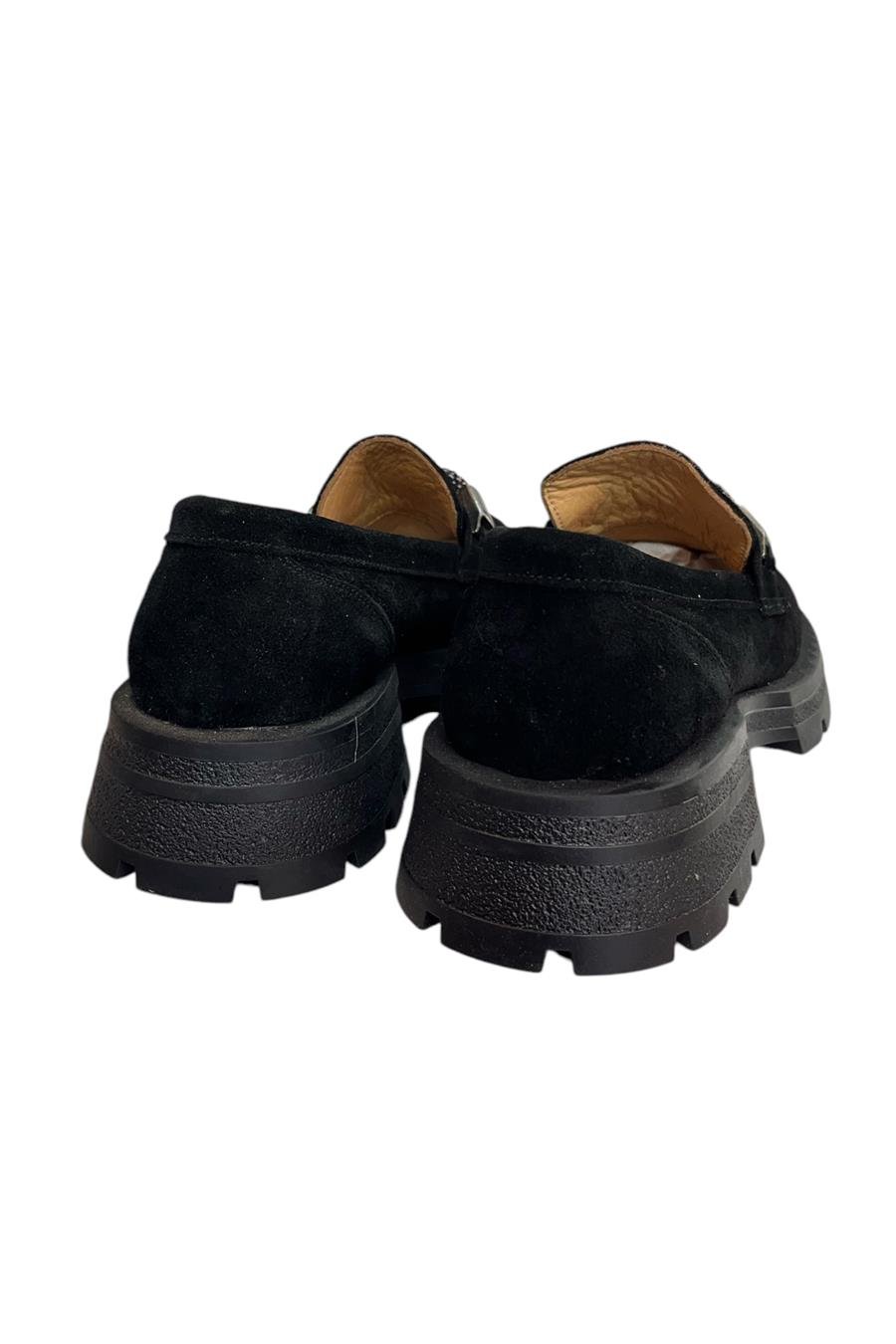 Siyah Hakiki Süet Deri Kalın Taban Loafer