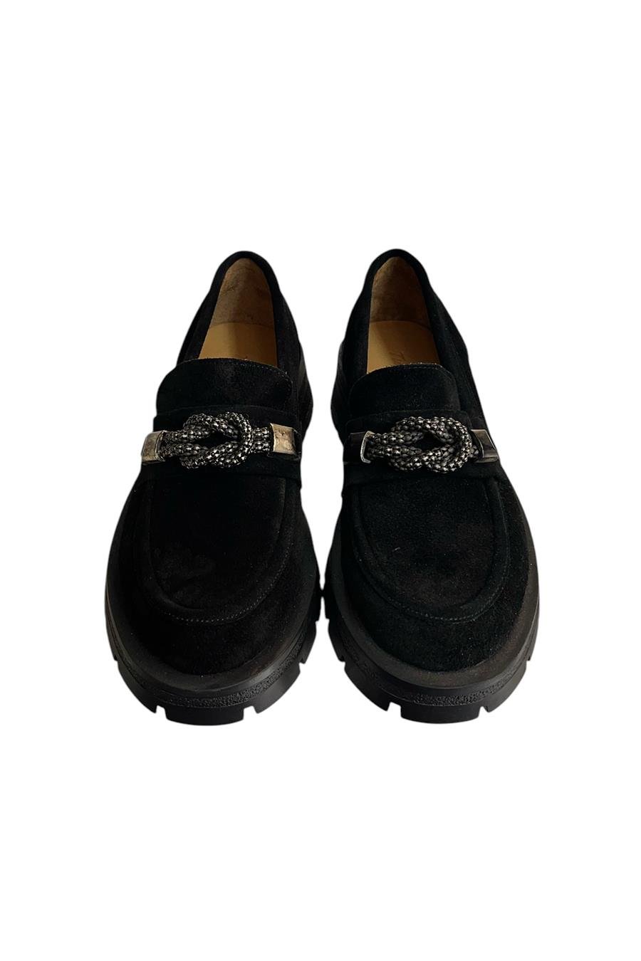 Siyah Hakiki Süet Deri Kalın Taban Loafer