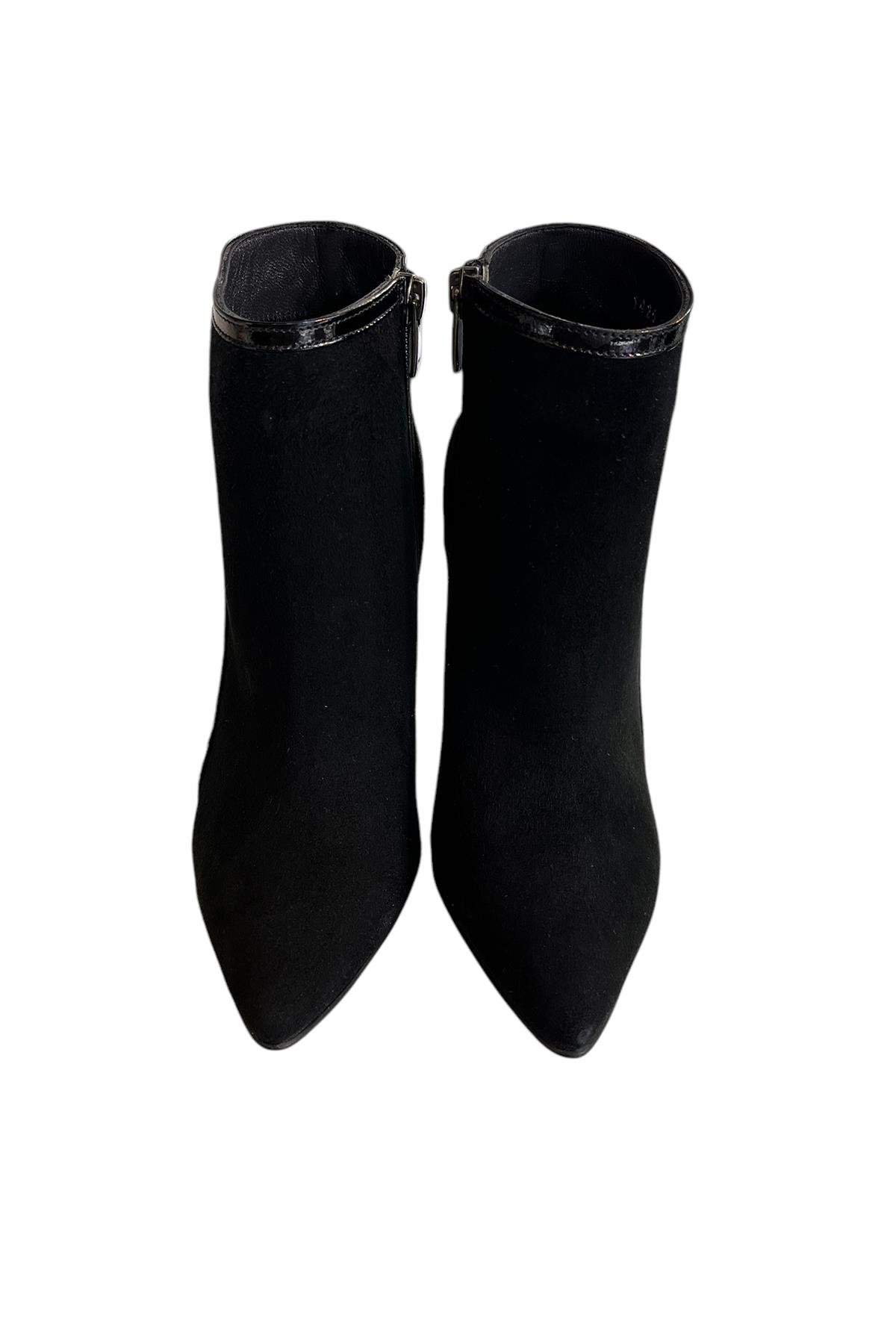 Siyah Hakiki Süet Deri Topuklu Bot