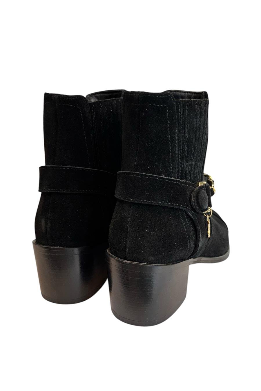 Siyah Hakiki Süet Deri Zincir Detay  Bot