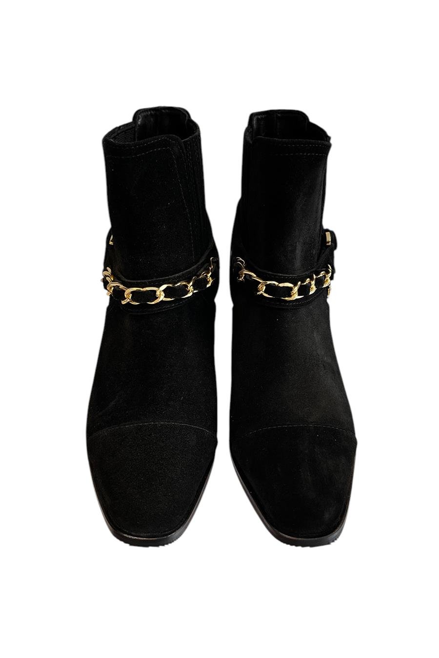 Siyah Hakiki Süet Deri Zincir Detay  Bot