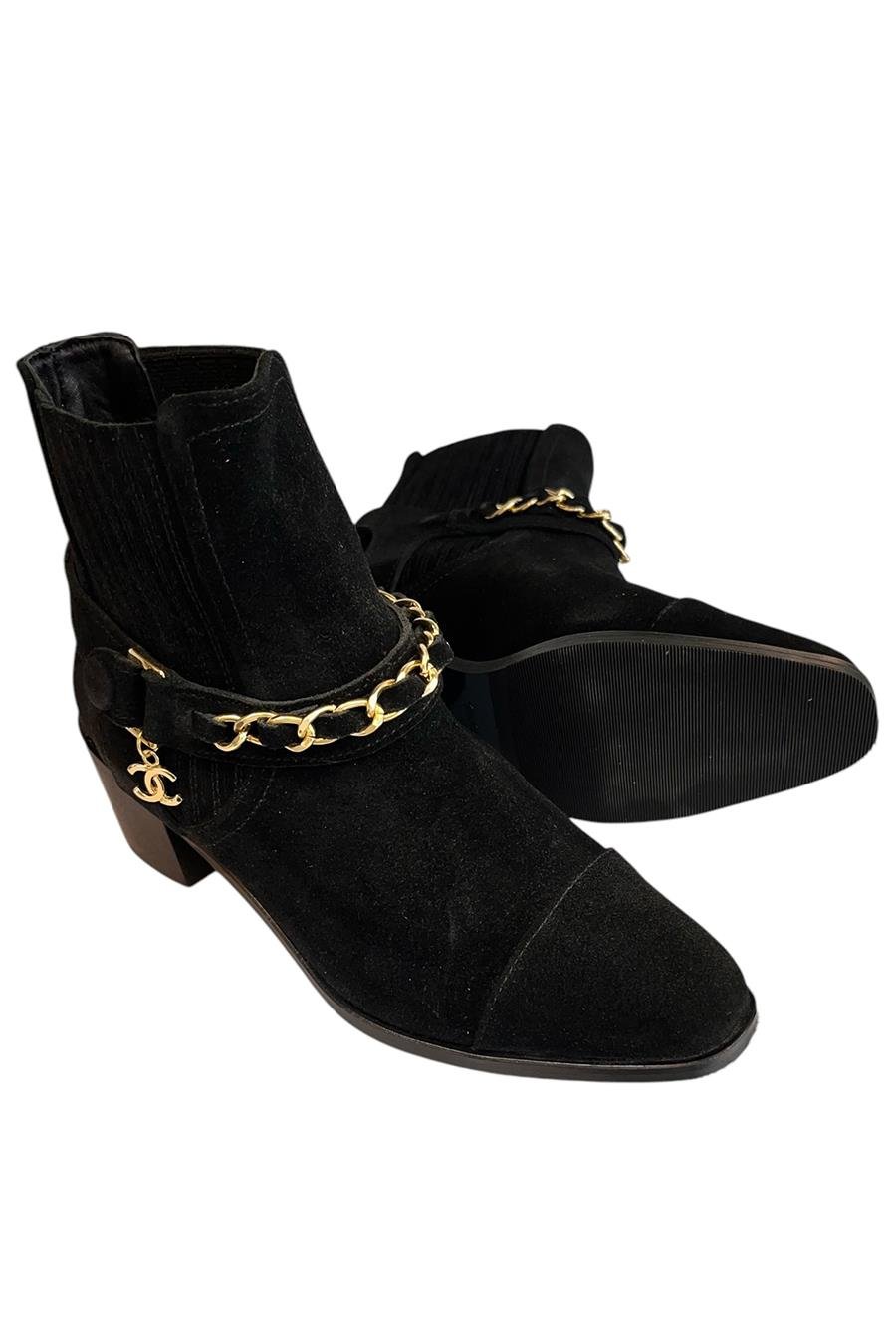 Siyah Hakiki Süet Deri Zincir Detay  Bot