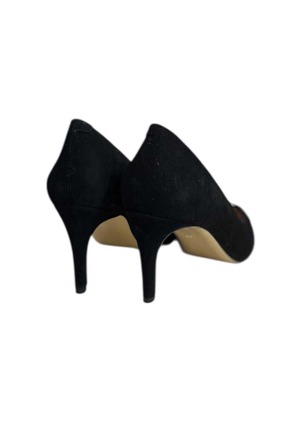 Siyah Süet Hakiki Deri Toka Detay Topuklu Ayakkabı