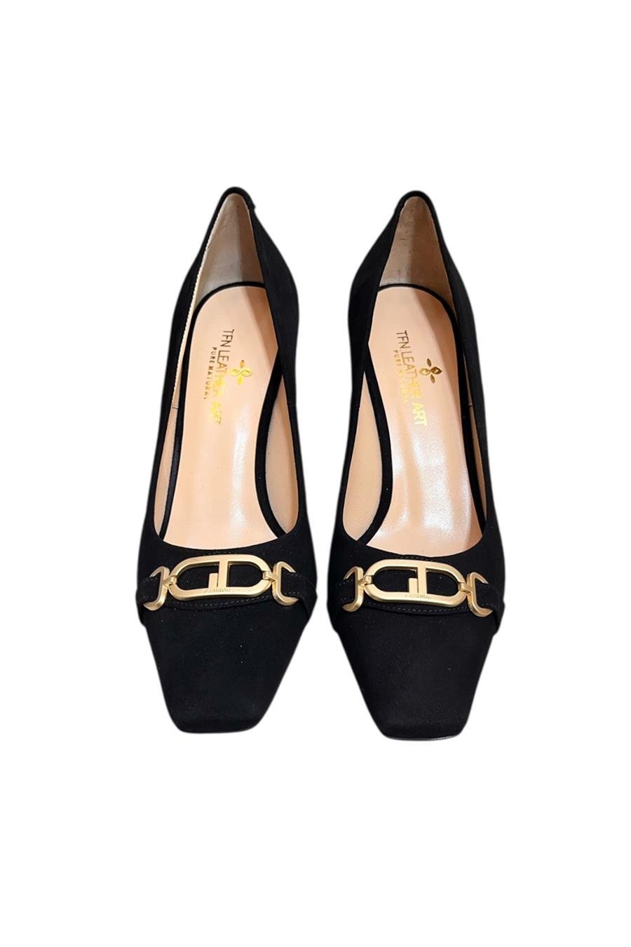 Siyah Süet Hakiki Deri Toka Detay Topuklu Ayakkabı