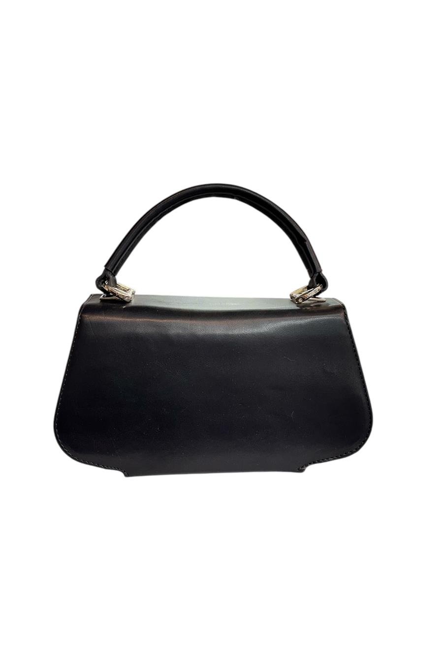 Siyah  Suni Deri 3 Bölmeli El Ve Omuz Çantası