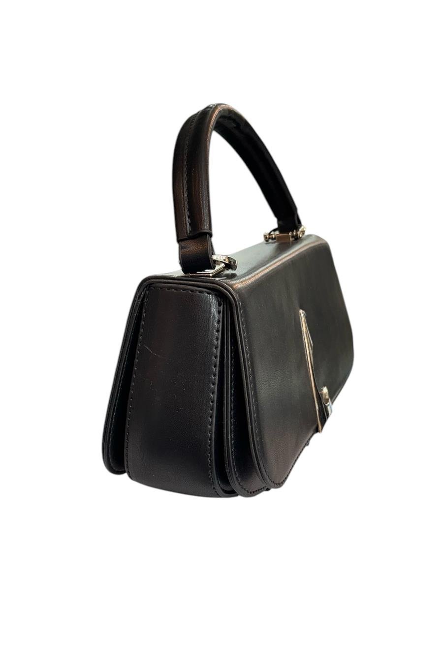 Siyah  Suni Deri 3 Bölmeli El Ve Omuz Çantası