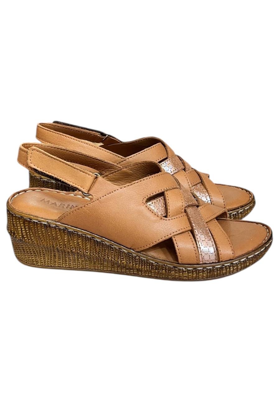 Taba Hakiki Deri Çapraz Bantlı Puf Taban Hafif Comfort Sandalet