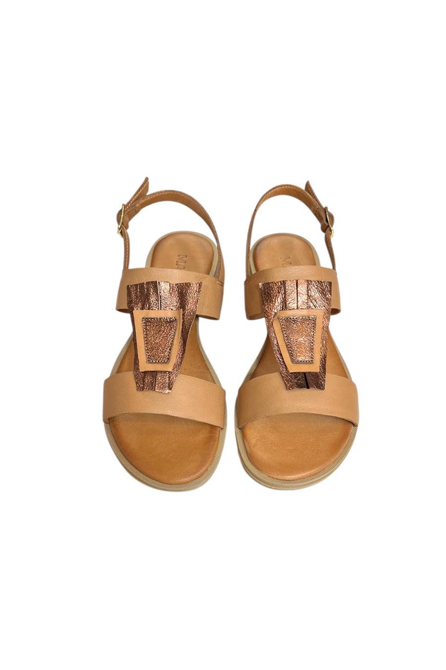 Taba Hakiki Deri Çift Bantlı Yumuşak Taban Comfort Sandalet