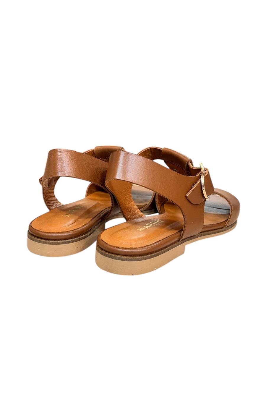 Taba Hakiki Deri Tek Bant Bilekten Bağlı Bodrum Tarzı Sandalet 