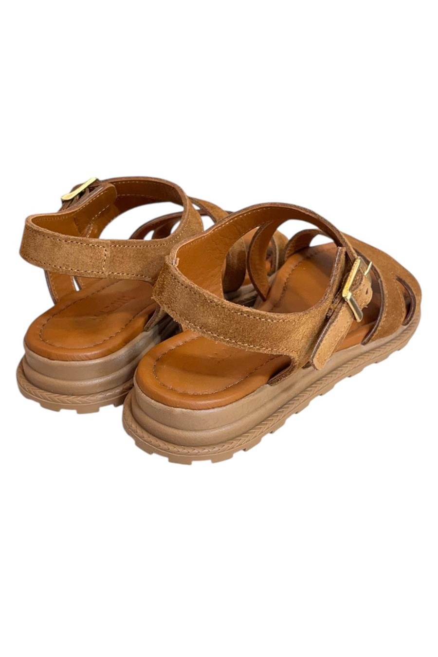 Taba  Hakiki Süet Deri Çapraz Bantlı Sandalet 