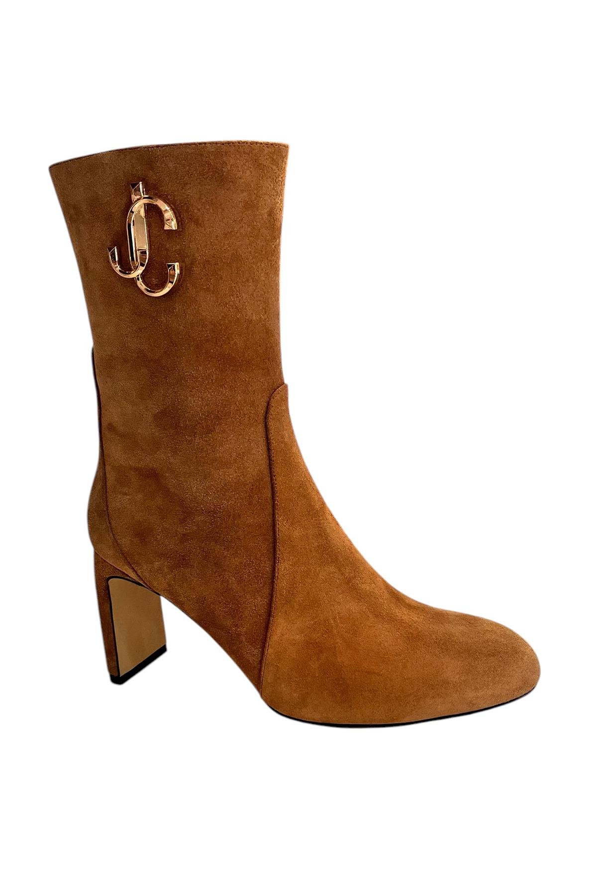 Taba Hakiki Süet Deri Topuklu Bot