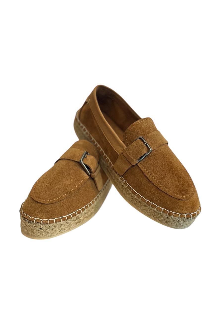 Taba Hakiki Süet Hasır Taban Tokalı Loafer 