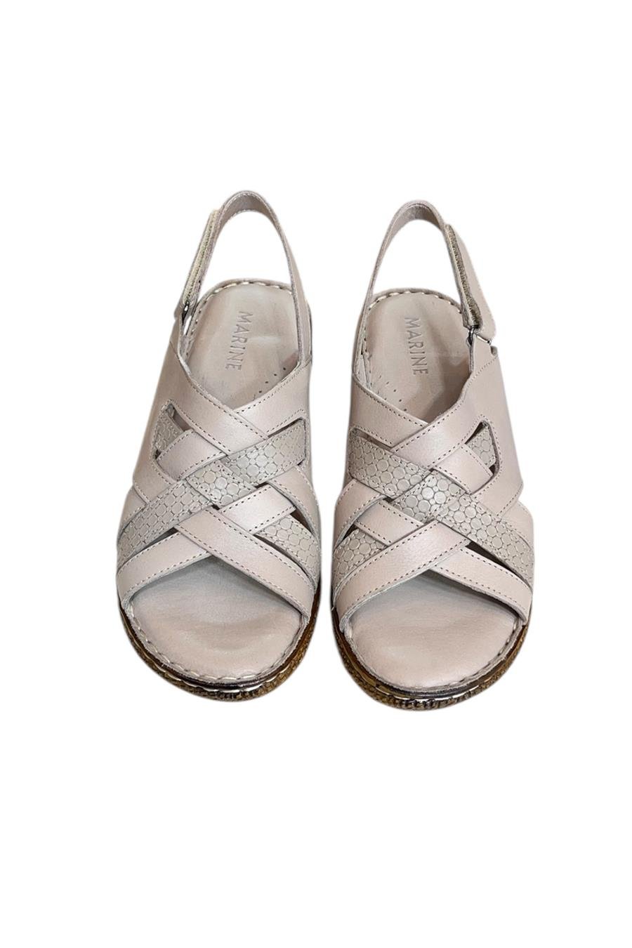 Vizon Hakiki Deri Çapraz Bantlı Puf Taban Hafif Comfort Sandalet