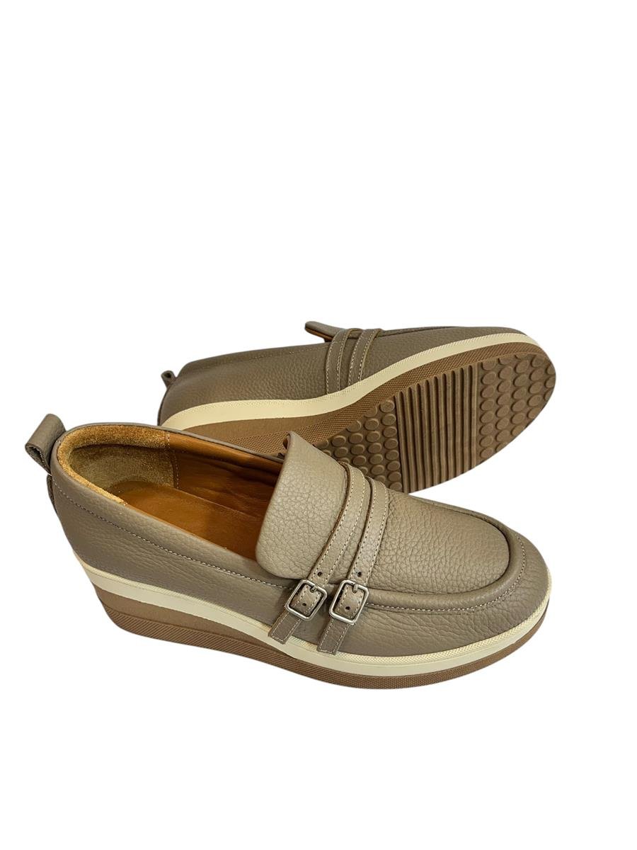 Vizon Hakiki Deri Çift Toka  Dolgu Topuk  Günlük Ayakkabı