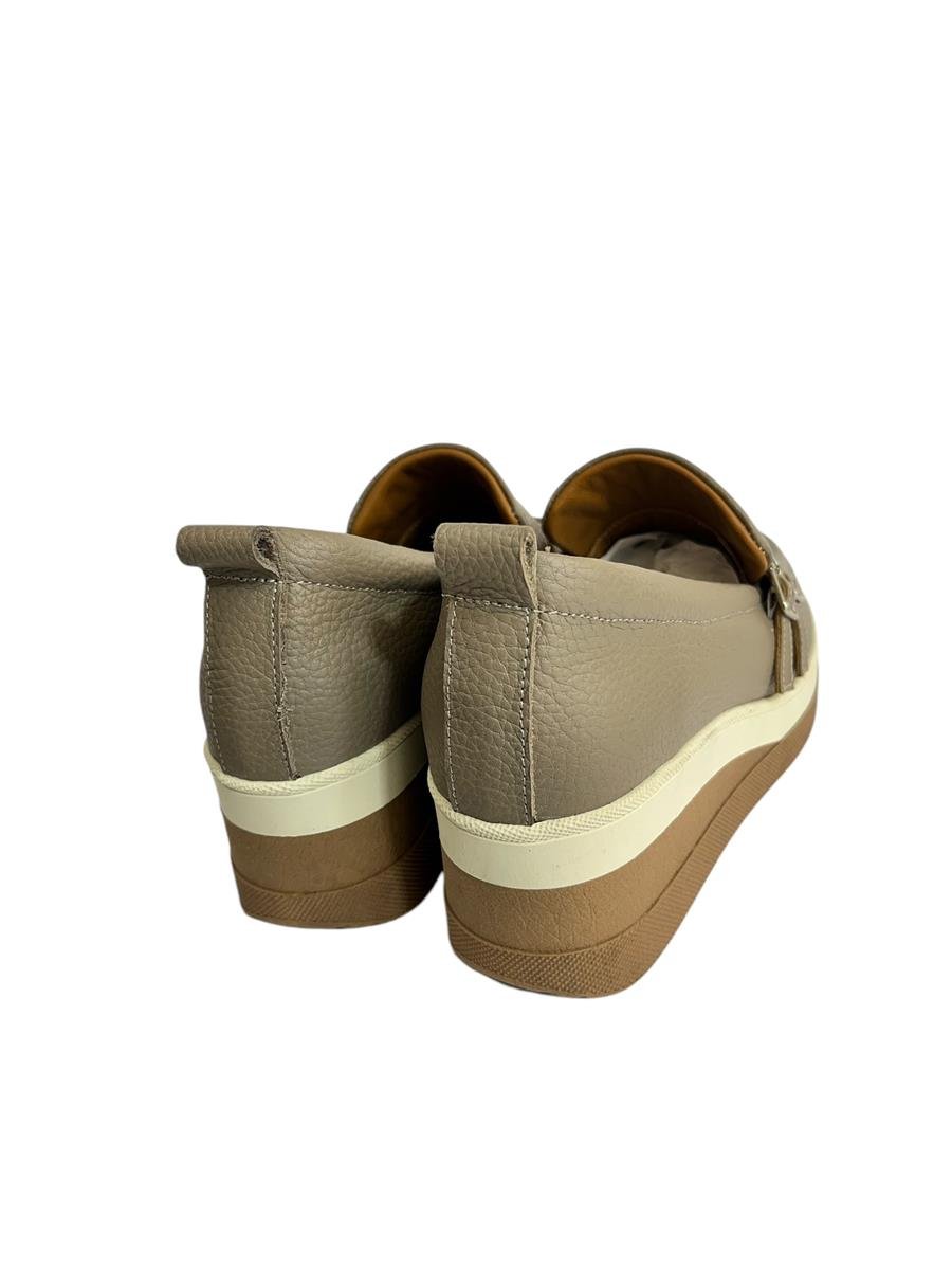 Vizon Hakiki Deri Çift Toka  Dolgu Topuk  Günlük Ayakkabı