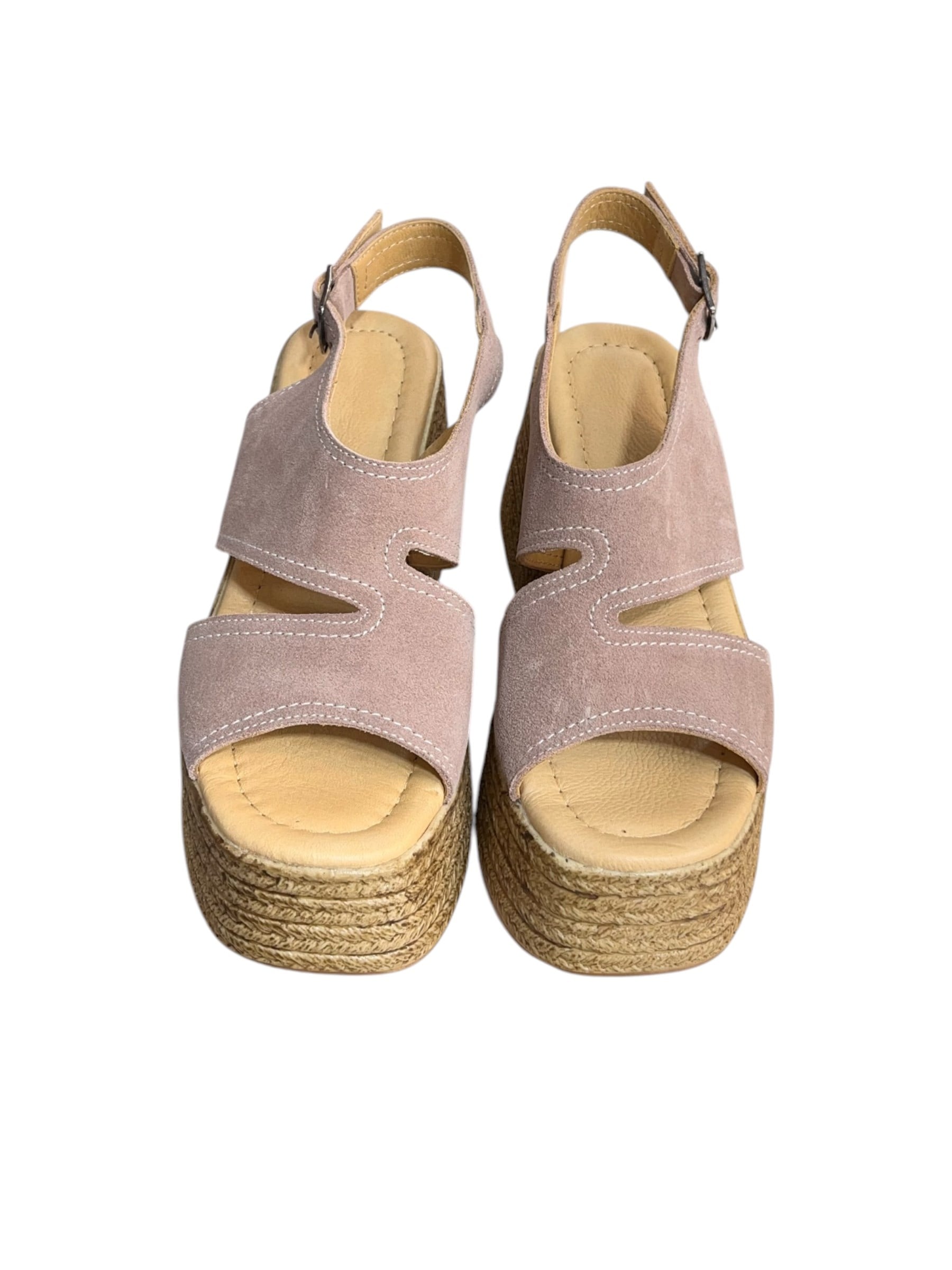 Vizon Hakiki Deri Süet Dolgu  Topuk  Comfort Taban  Sandalet