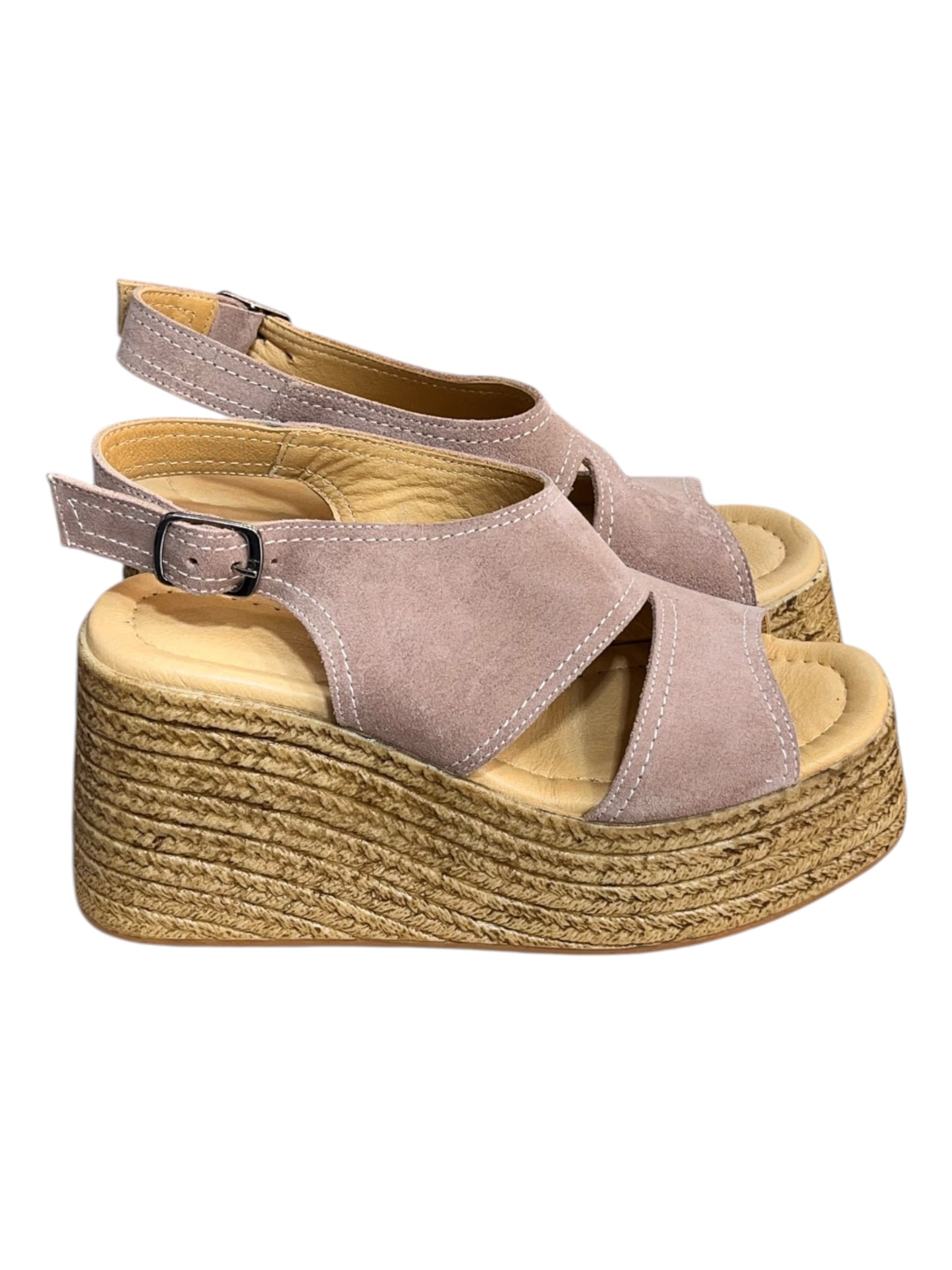 Vizon Hakiki Deri Süet Dolgu  Topuk  Comfort Taban  Sandalet