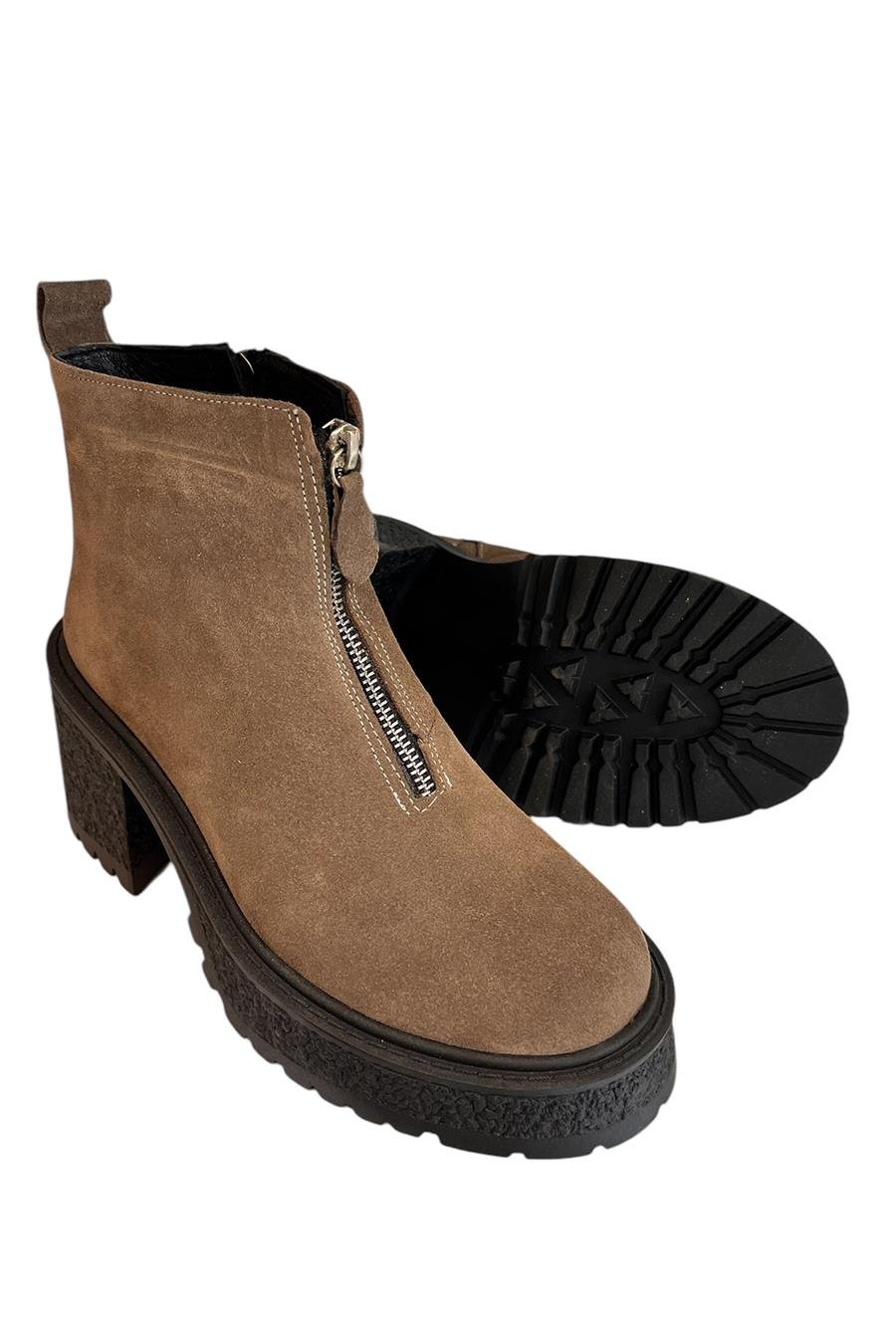 Vizon Hakiki Deri Süet Fermuar Detay Bot