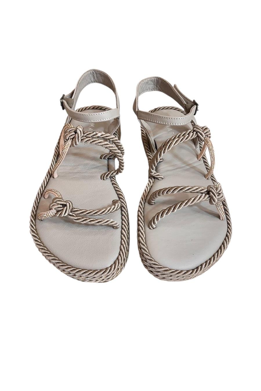 Vizon Hakiki Deri Taş Detay İpli Comfort Taban Sandalet