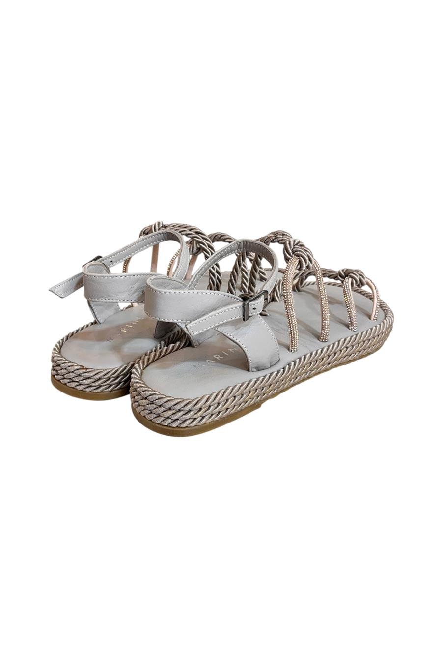 Vizon Hakiki Deri Taş Detay İpli Comfort Taban Sandalet