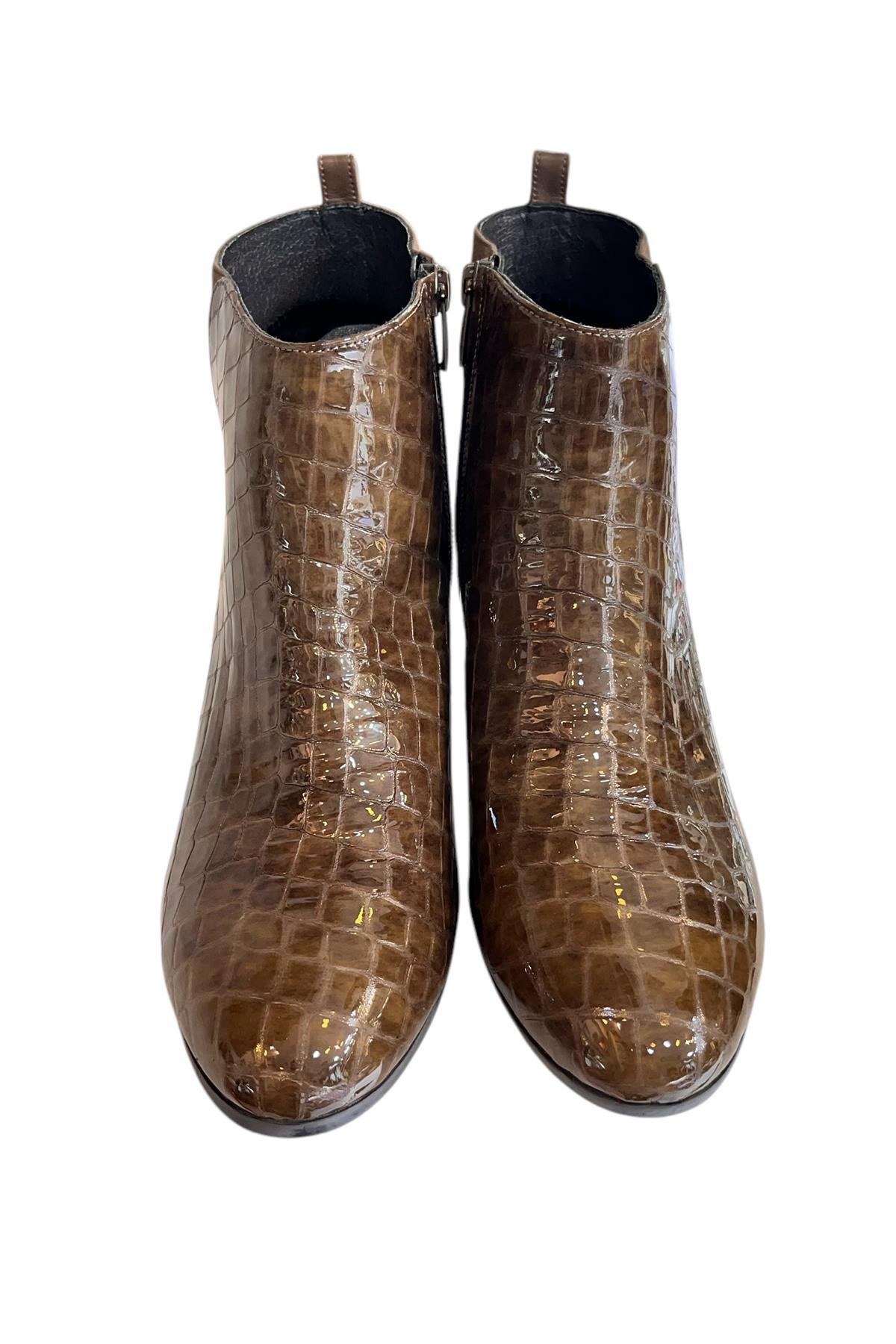 Vizon Hakiki Krokodil Deri Topuklu Bot