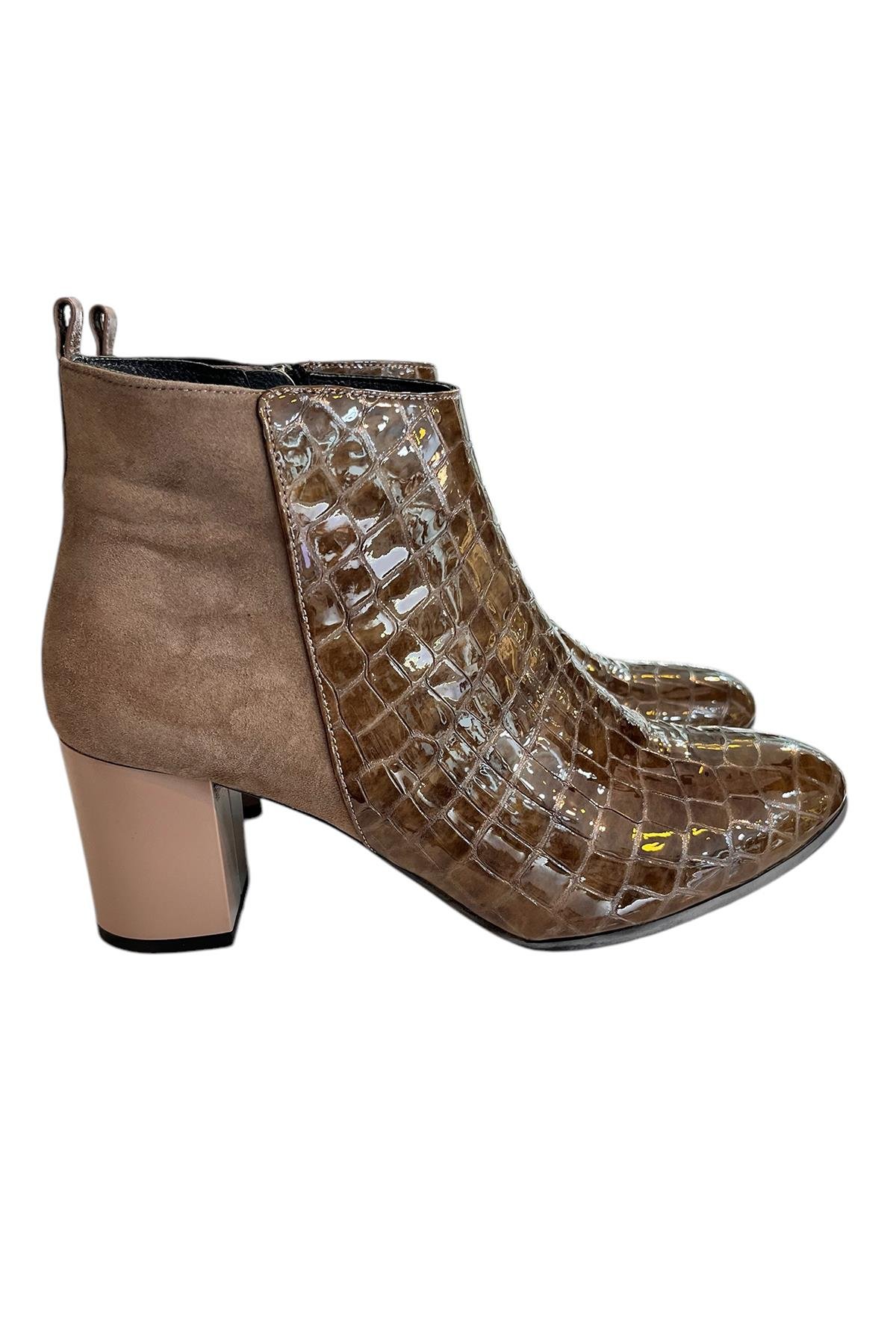 Vizon Hakiki Krokodil Deri Topuklu Bot