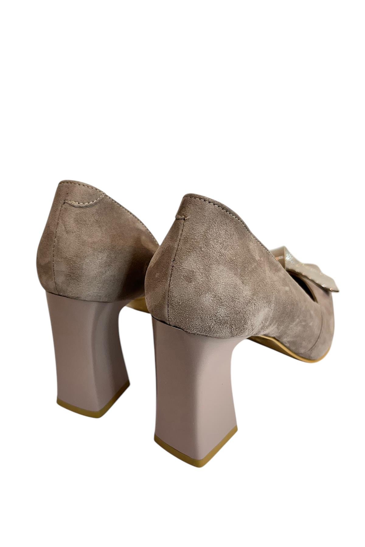 Vizon Hakiki Süet Deri Topuklu Ayakkabı