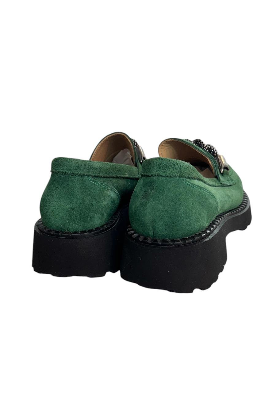 Yeşil Hakiki Deri Kalın Taban Loafer