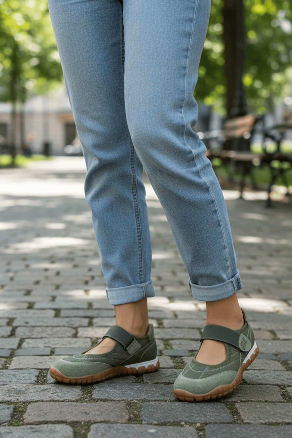 Yeşil Hakiki Deri Süet Detaylı Su Geçirmez Kumaş Comfort Sportif Ayakkabı