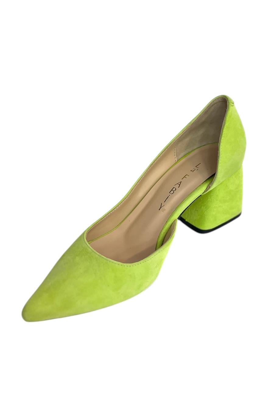 Yeşil Hakiki Deri Süet  Mabeyn Topuklu Ayakkabı