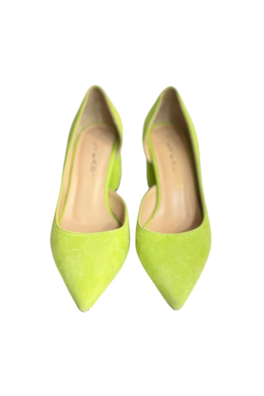 Yeşil Hakiki Deri Süet  Mabeyn Topuklu Ayakkabı
