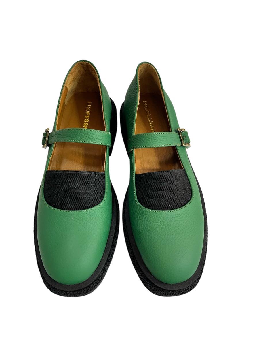 Yeşil Hakiki Deri Üst Kısmı Lastikli Babet