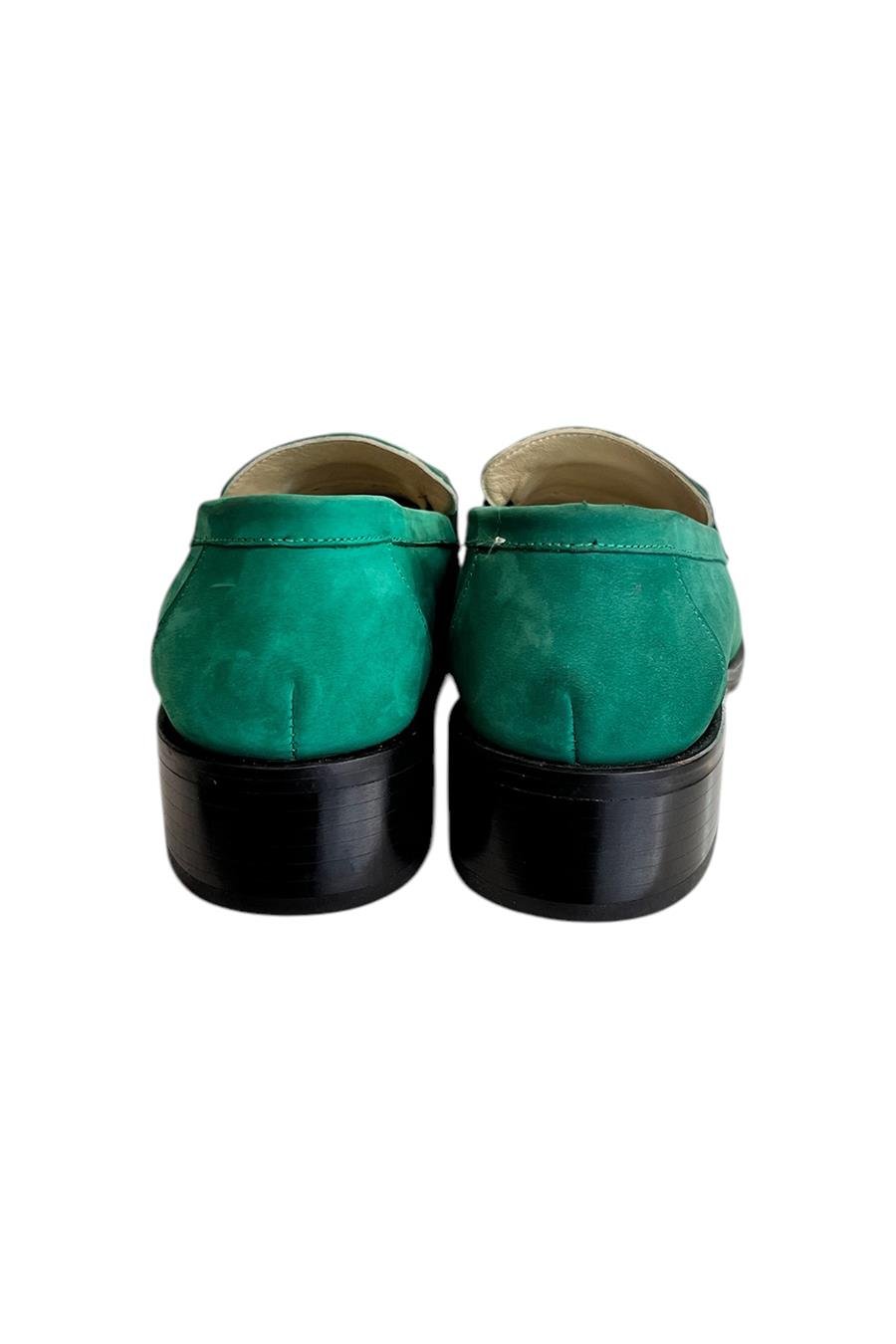 Yeşil Hakiki Nubuk Deri Toka Detay Loafer