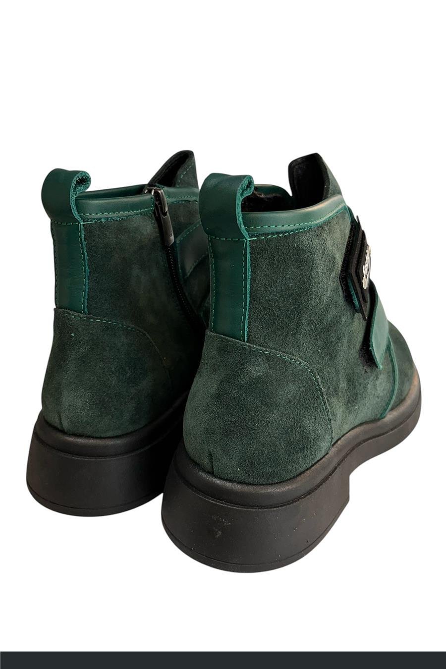 Yeşil Hakiki Süet Deri Çift Cırt Bantlı Bot