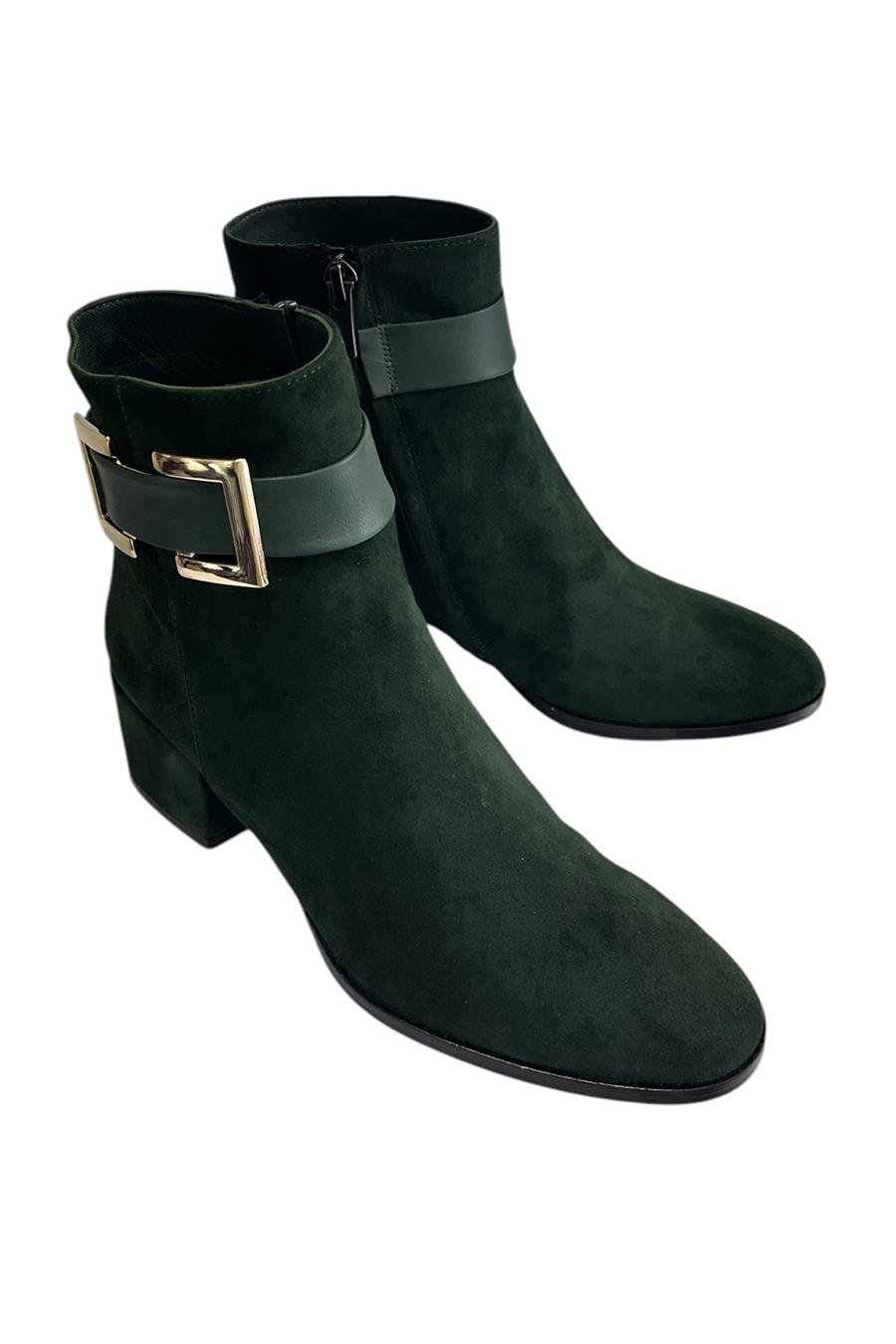 Yeşil Hakiki Süet Deri İçi Sıcak Astar Bot