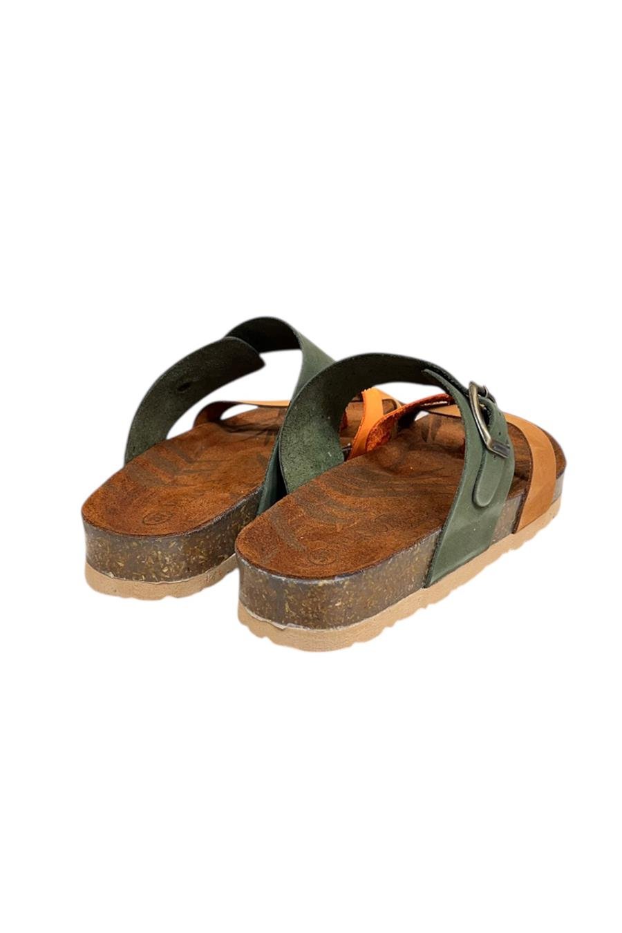 Yeşil Multi Hakiki Deri Nubuk Parmak Arası  Mantar Taban Terlik
