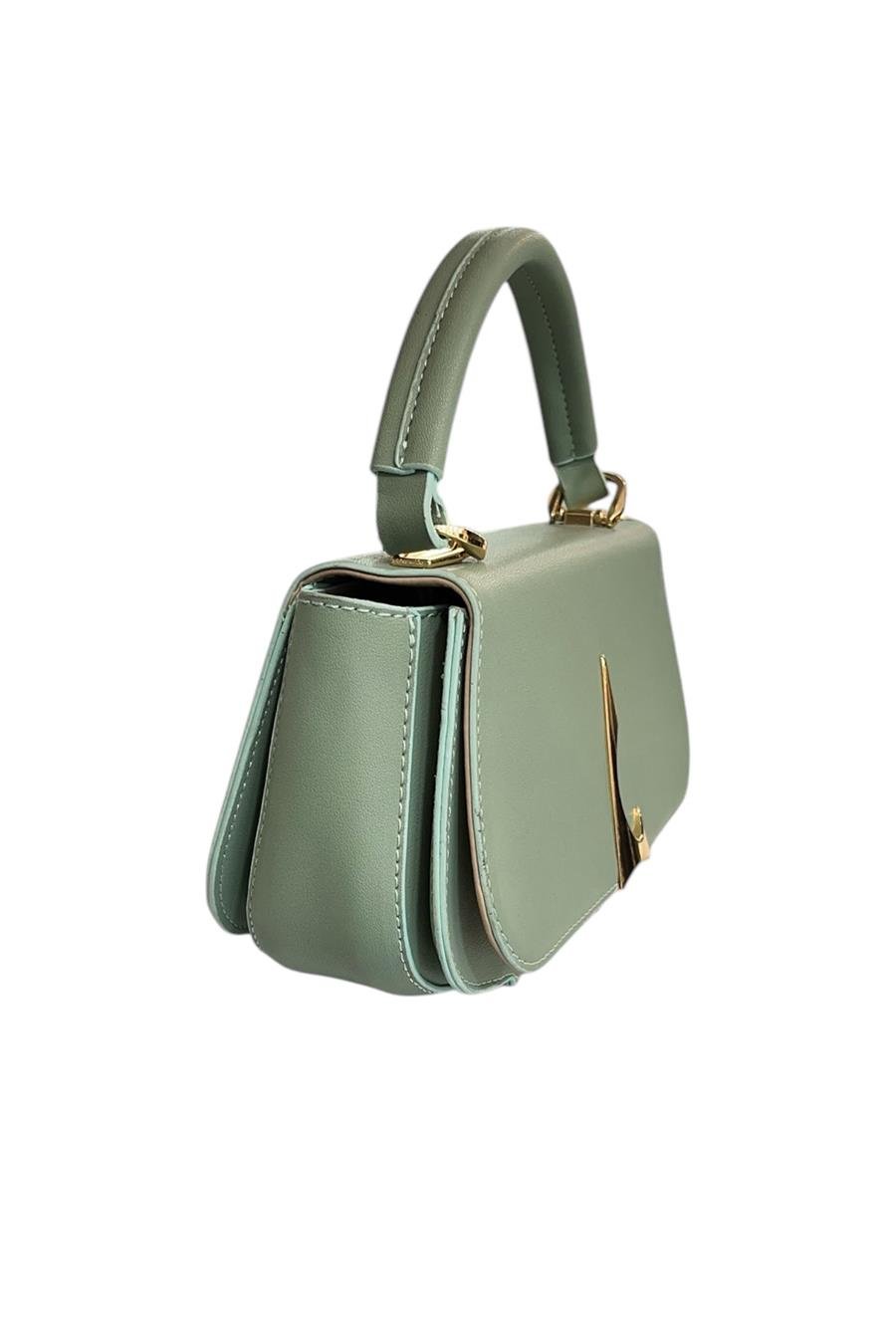 Yeşil Suni Deri 3 Bölmeli El Ve Omuz Çantası