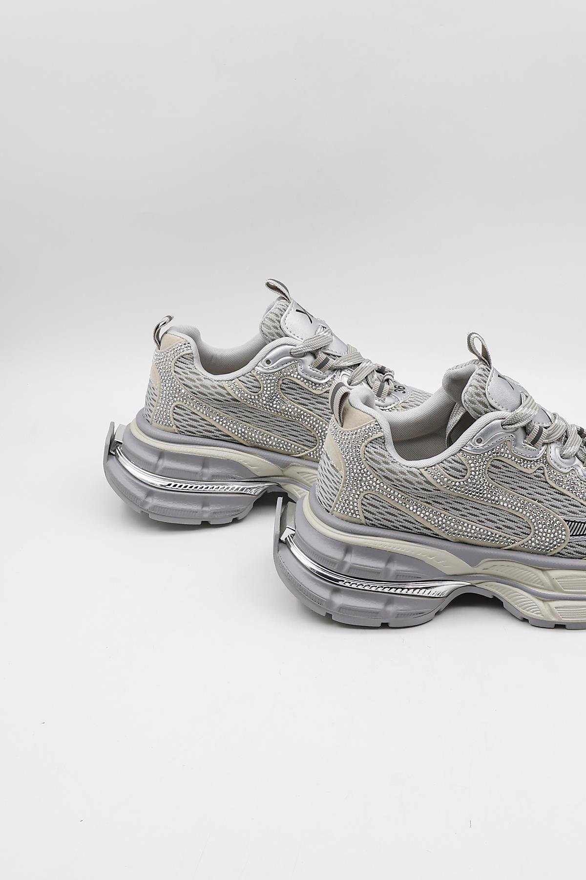 KristeBell İthal Özel Seri Kadın Taşlı Sneaker Ayakkabı KB1030  - Gri - 36