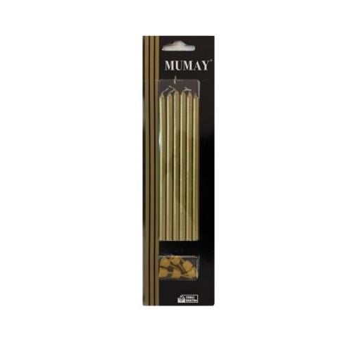 METALİK PASTA MUMU 15 CM 6 LI ALTLIKLI GOLD