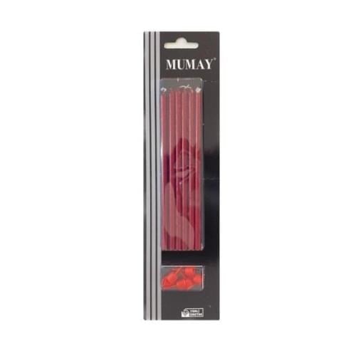 METALİK PASTA MUMU 15 CM 6 LI ALTLIKLI KIRMIZI