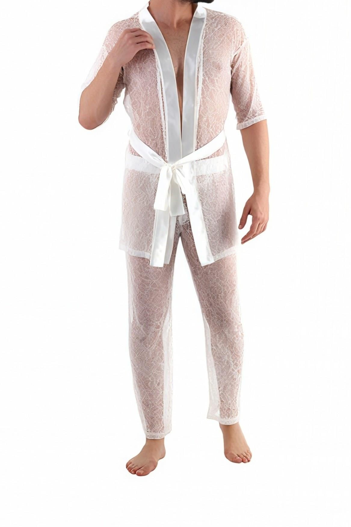JEU JEU NEST –Ekru Dantel Fantezi Kimono ve Pantolon Erkek Takımı