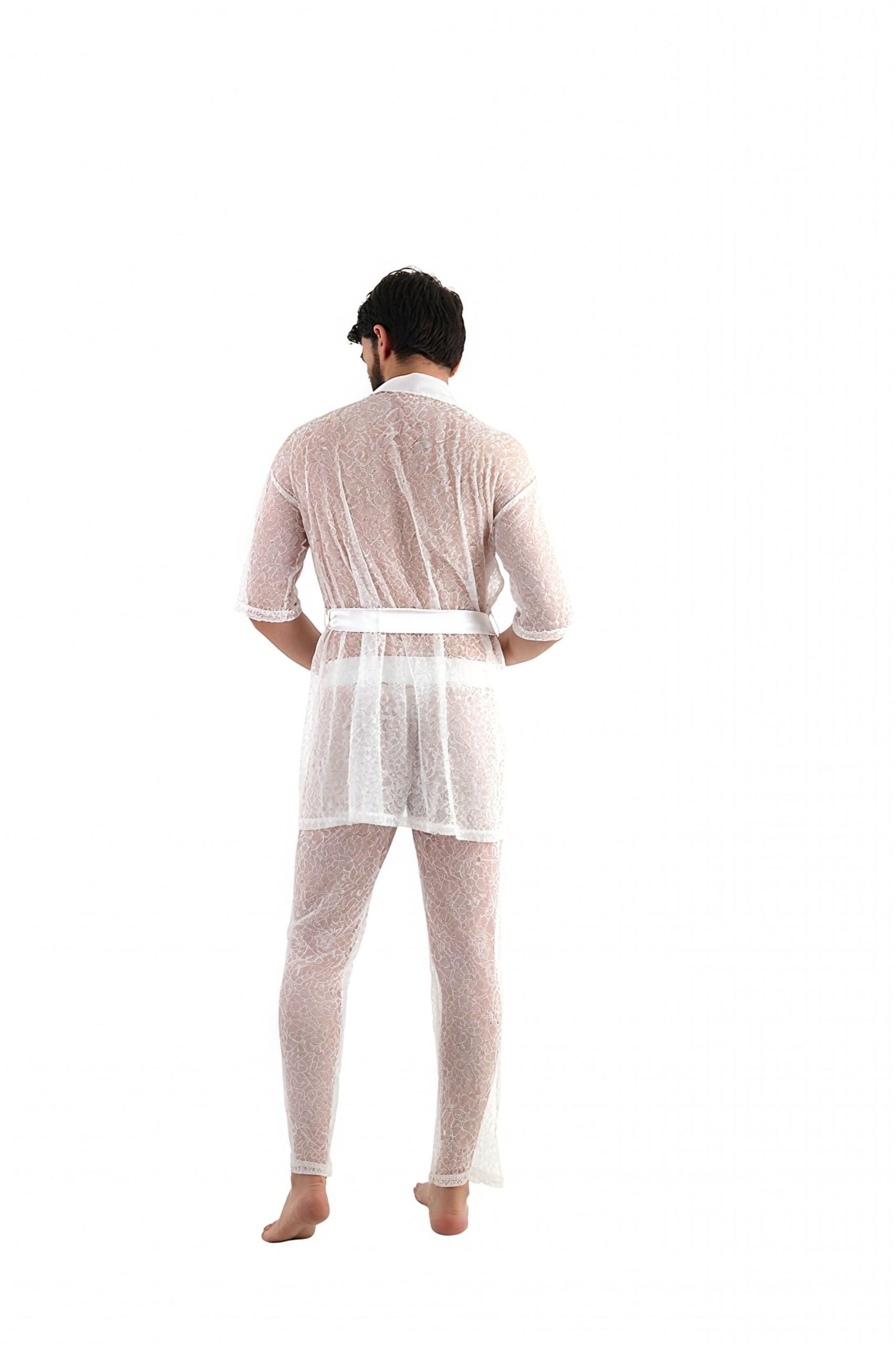 JEU JEU NEST –Ekru Dantel Fantezi Kimono ve Pantolon Erkek Takımı