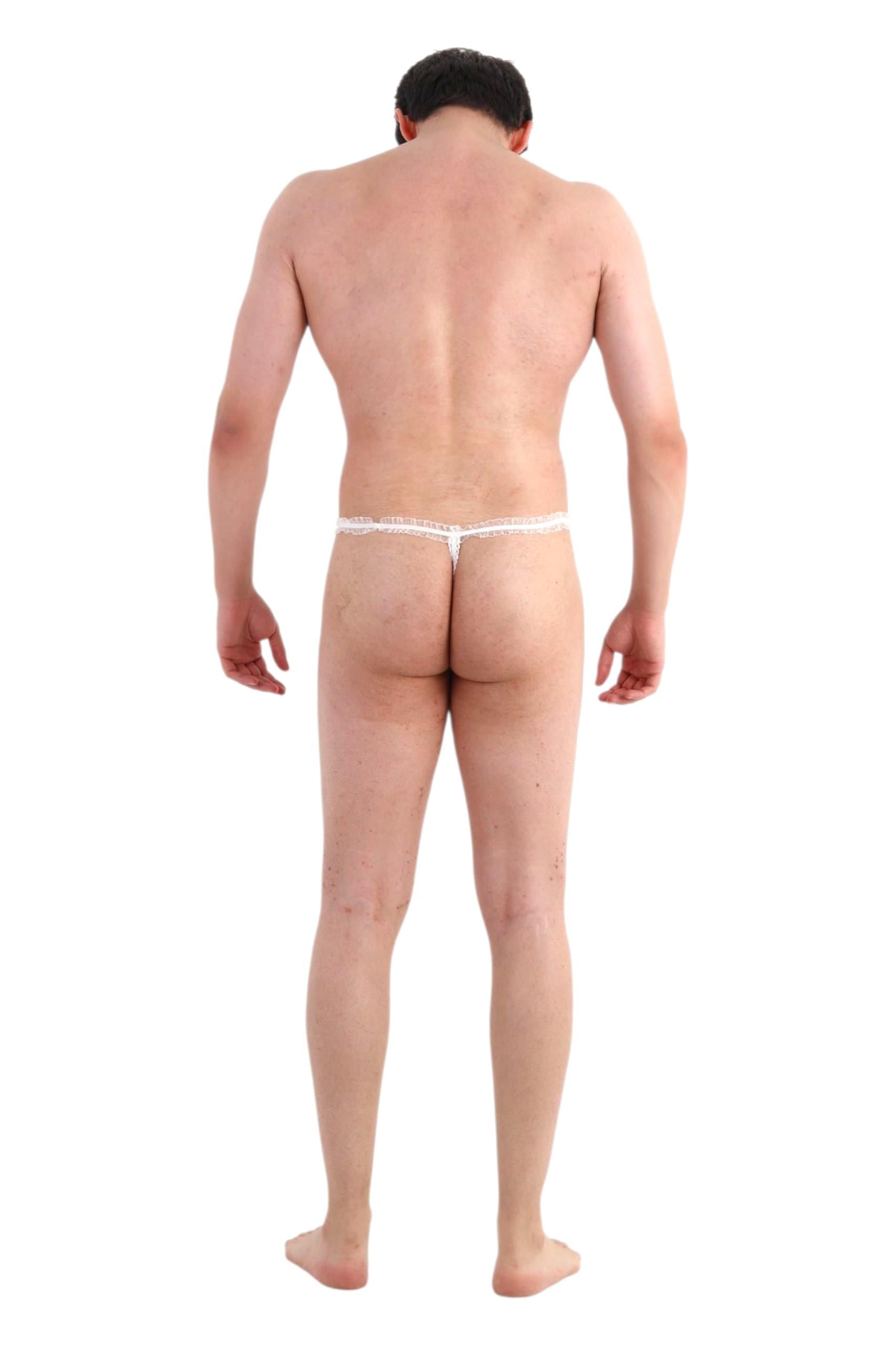 JEU JEU PURE – Ekru Fırfırlı Lastikli Transparan Tül Erkek Fantezi Thong/Slip