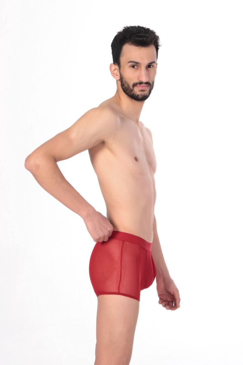 Jeu Jeu Sheer Boxer – Transparan İnce Tül Modern Erkek Boxer Kırmızı